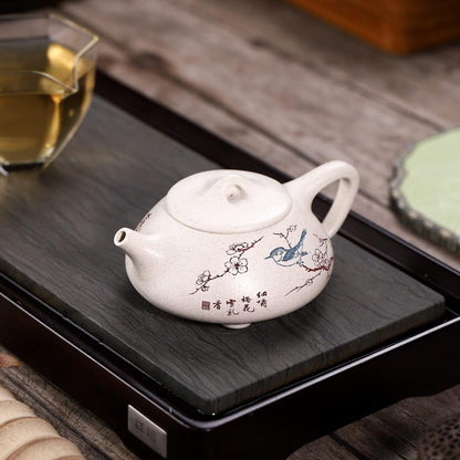 SILINE Zisha Teapot,Chinese Genuine Yixing Clay Teapot 8.6 Oz, Infuse Brew Kung Fu Loose Leaf Tea Maker -Shipiao,White Duanni Clay