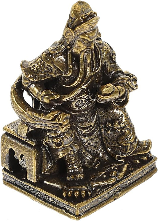 ABOOFAN Antique Brass Ornaments Desktop Guan Yu Statue Exquisite Guan Yu Decor Statue for Home Tabletop Guan Yu Decor Desktop Brass Adorn Delicate Adorn Home Supplies God of Wealth Vintage