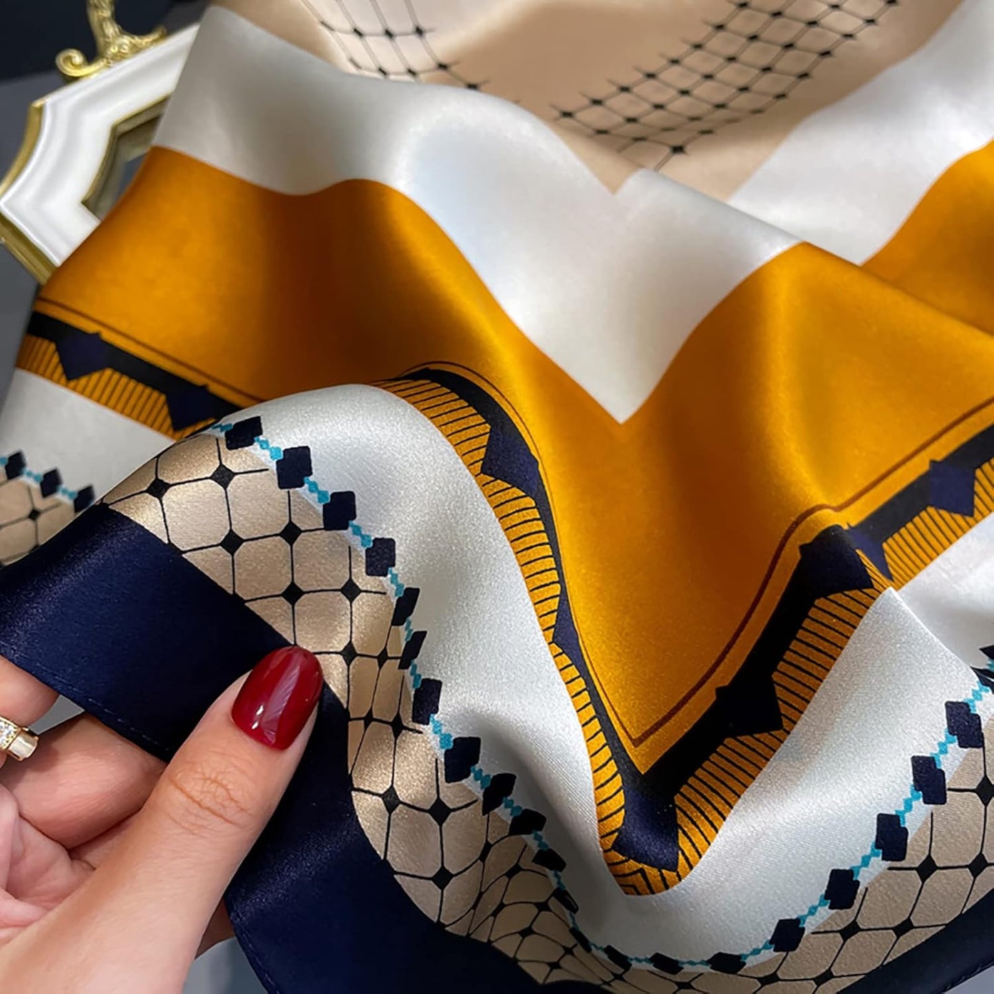 RAN Winter Warm Scarfs Silk Scarf for Women 27.6" Square Hair Wrapping, Fashion Printing Satin Headscarf Handbag Hat Decoration