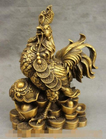 Sculptures Statues for Home Decor Bronze Wealth Ruyi Coin Rooster Statue