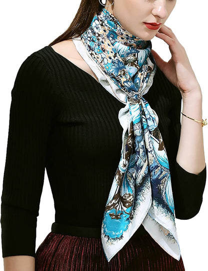 RAN Winter Warm Scarfs Natural Mulberry Silk Scarfs for Women, Silk Satin Square Head Wraps, 41.7" x 41.7" Lightweight Printed Headscarf