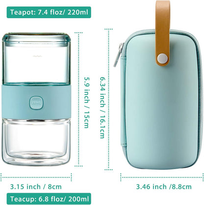 ZENS Travel Tea Set,Tritan Portable Teapot Infuser Set for One with 200ml Double Walled Teacup for Loose Tea,To Go Light Green Travel Case for Office or Homeworking Daily Tea