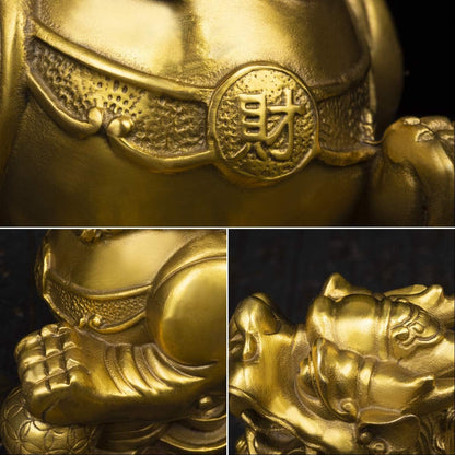 BRABUD Handmade Brass Feng Shui Pi Yao/Pi Xiu for Wealth Good Luck Figurine Collectible Home Decor Set of 2
