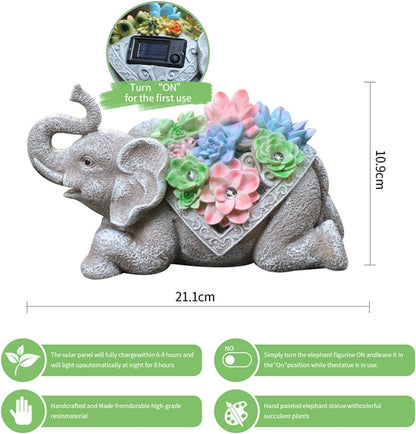 UZER Elephant Resin Sculpture with Solar Lights, Waterproof Elephant Statue for Garden Decoration, Birthday Gift for Mom'day Women (Light Grey)