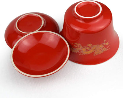Gaiwan 2 Suits Porcelain Teacups 8oz Cups Chinese Dragon and Phoenix Cover Bowl Saucer Red tureen for Wedding Party (Dragon phoenix)
