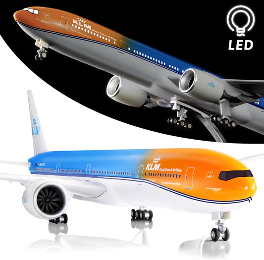 Lose Fun Park 1:130 Scale Large Model Airplane Holland KLM Boeing 777 Plane Models Diecast Airplanes with LED Light for Collection or Gift