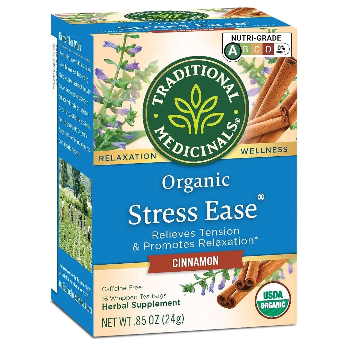 Traditional Medicinals Tea, Organic Stress Ease, Relieves Tension, Promotes Relaxation, 16 Tea Bags