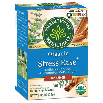 Traditional Medicinals Tea, Organic Stress Ease, Relieves Tension, Promotes Relaxation, 16 Tea Bags