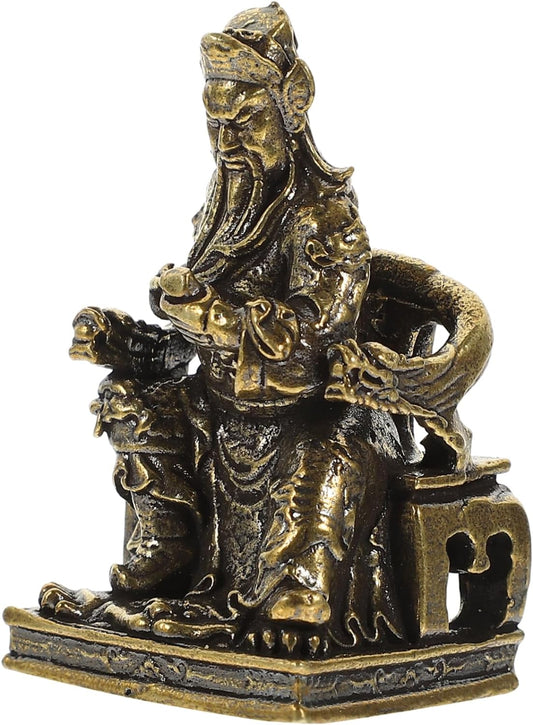 ARTIBETTER Antique Brass Ornaments Desktop Decoration Brass Guan Gong Sculpture Statue for Home Delicate Adorn Brass Guan Gong Figurine Home Supplies God of Wealth Spring and Autumn Guan Yu