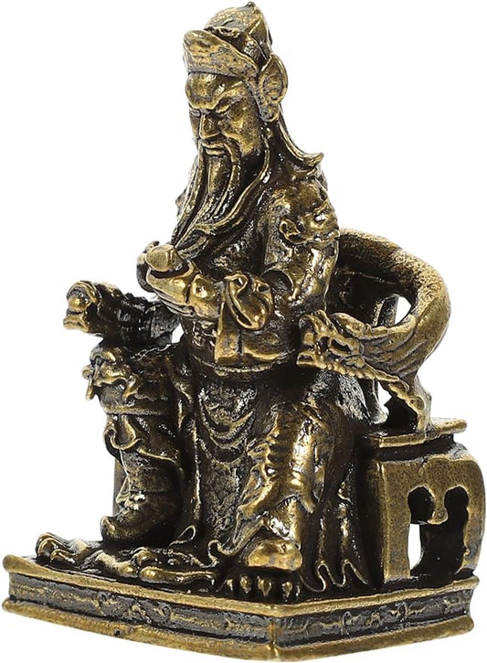 ARTIBETTER Antique Brass Ornaments Desktop Decoration Brass Guan Gong Sculpture Statue for Home Delicate Adorn Brass Guan Gong Figurine Home Supplies God of Wealth Spring and Autumn Guan Yu