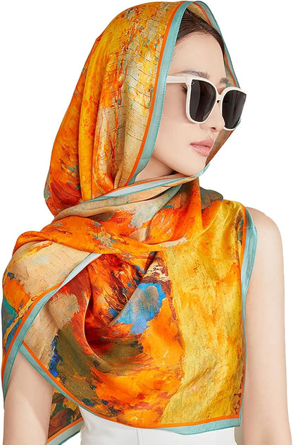 RAN Winter Warm Scarfs Silk Long Scarf for Women, Mulberry Silk Large Size Women Lightweight Satin Shawls and Wraps Headscarf