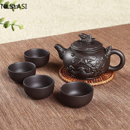 Zisha Tea Set Xi Shi Teapot Handmade Household Master Teapot 5pcs/set