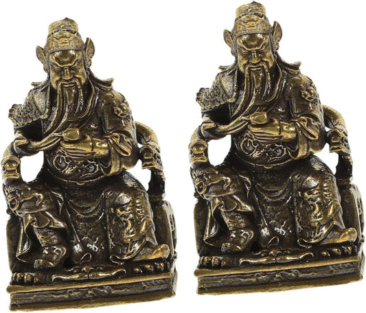 DECHOUS 2pcs Antique Brass Ornaments Home Decoration Retro Brass Decor Brass Craft Statue Brass Figurine Brass Craft Figurine Brass Craft Sculpture Desktop Guan Yu God of Wealth