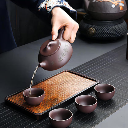 Clay Teapot Teacup Set, 6 oz Chinese Yixing Zisha Teapot with 4 Clay Tea Cups Portable Travel Kungfu Tea Set (Purple clay)