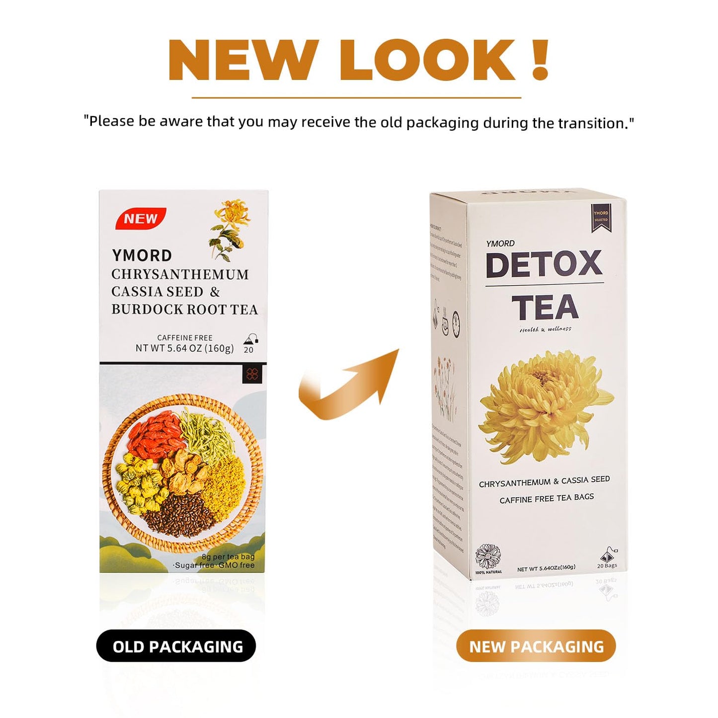 YMORD Chrysanthemum Cassia Seed Tea - Liver Cleanse Detox & Repair Tea with Burdock Root, Osmanthus, Goji Berries - Natural Healthy Herbal Tea Bags - 20 Count - Vegan, Sugar Free & Caffeine Free