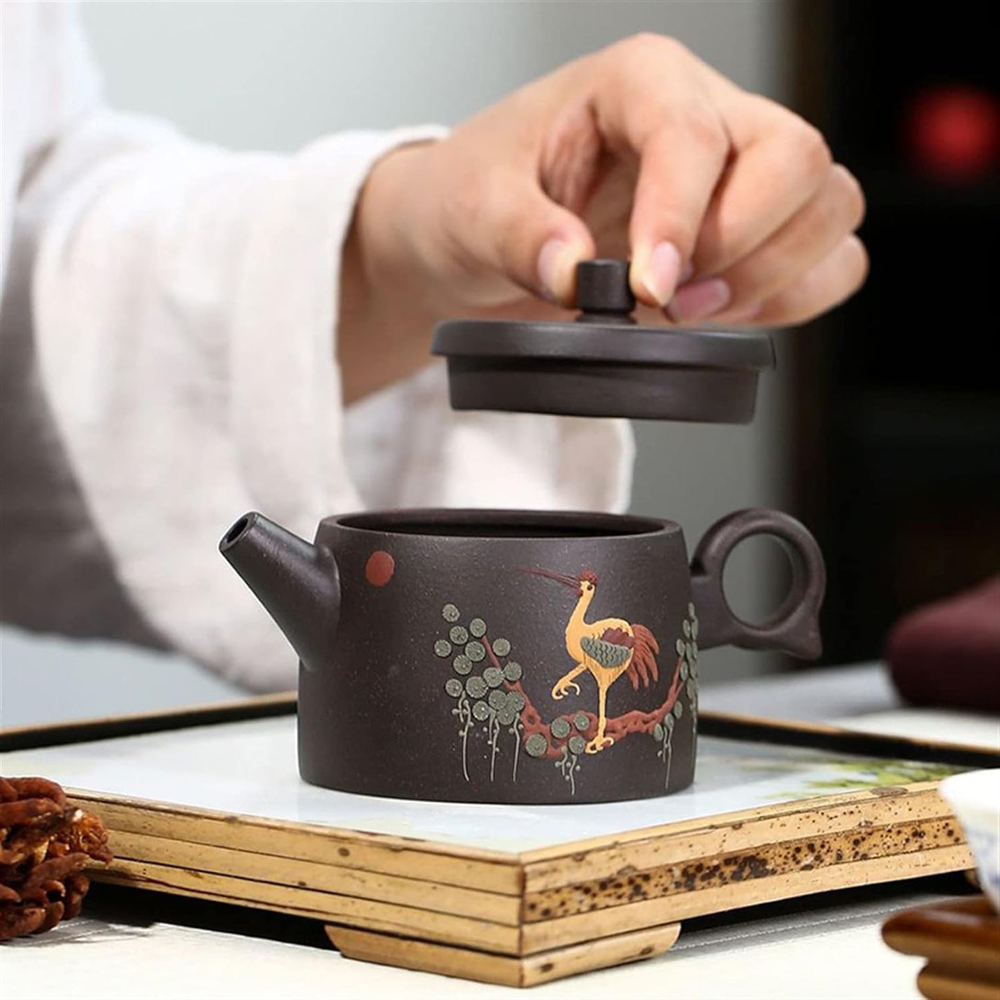 Teapot 180ML Small Single Teapot Handmade Zisha Teapot Delicate Crane Pattern Kung Fu Teapot Durable Tea Maker Tea Kettle