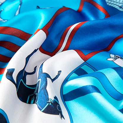 Winter Warm Scarfs Small Silk Neckerchief, Women's Mulberry Silk Scarf, Fashion Pattern Real Satin Scarf, 21.7" X 21.7" (Color : Blue, Size : 21.7" x 21.7")