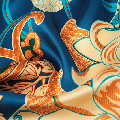 RAN Winter Warm Scarfs 41.7 Inches Satin Head Scarf Square Silk Scarf Flowers Printed Large Neckerchief, Head Shawl, Gift for Lady