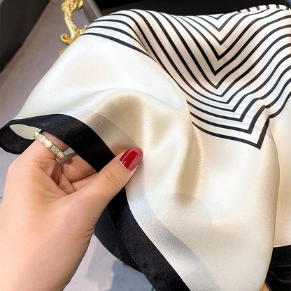RAN Winter Warm Scarfs Silk Scarf, Simple Striped Pattern Scarf 70cm Square Neck Scarves Shawl for Women Girls