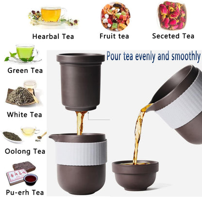 Travel Tea Set Zisha 8Pack Portable Teapot Teacups Sets Handmade Traditional Chinese Kungfu Ceramic Tea Pot Cups Set with Travel Bag Gift for Dad Grandpa Husband Outdoor Home Business