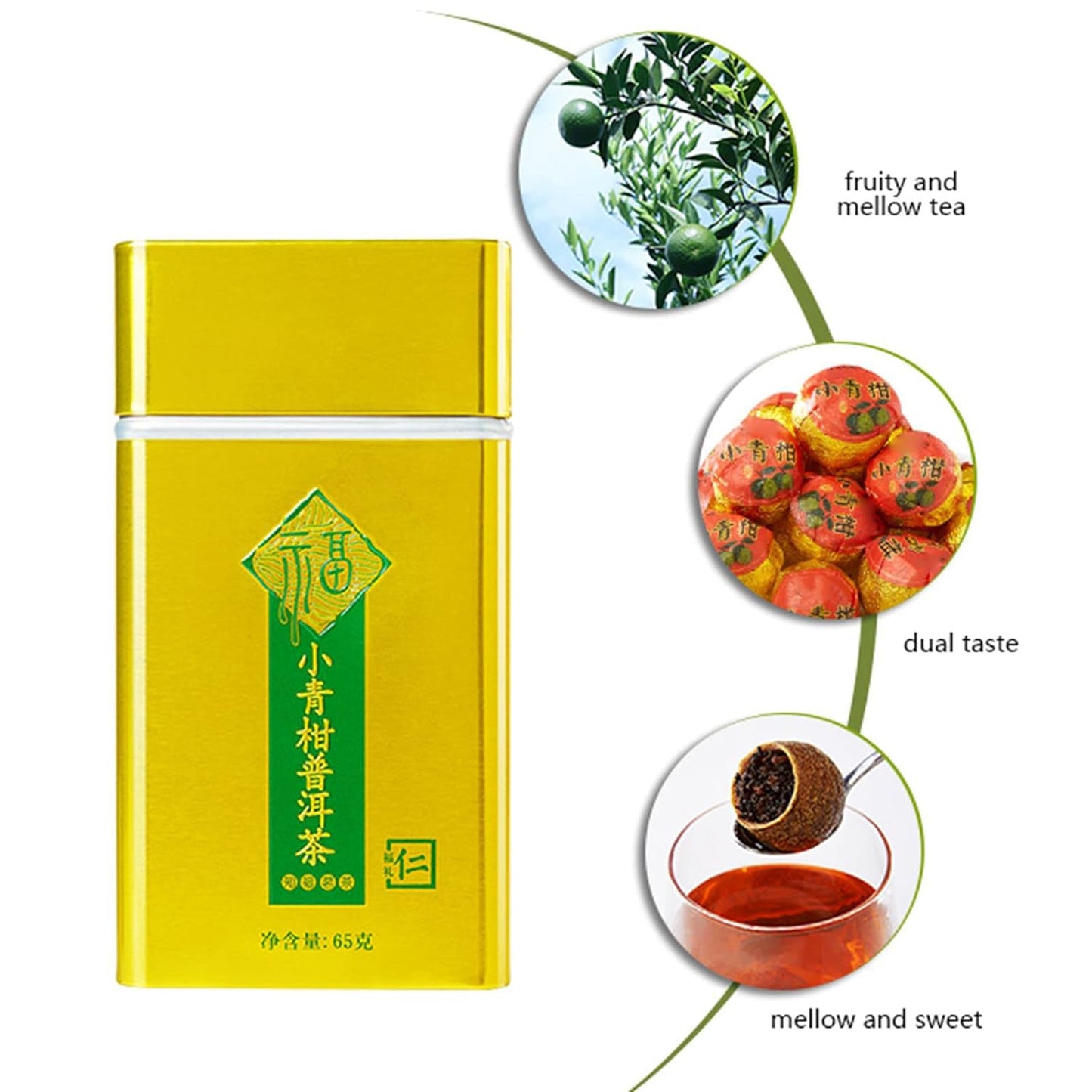 Puer Tea, 65g Chinese Pu Erh Tea with Pure Plant Of Ingredient Pu Erh Small Green Orange with Rich Organic Matter for Daily Office Teahouse Drinking