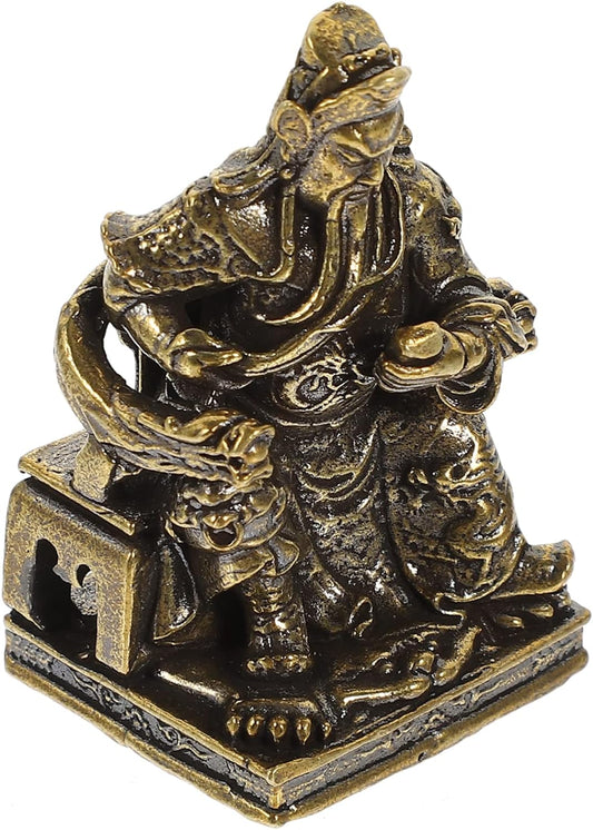 VOSAREA Antique Brass Ornaments Guan Yu Decor Home Supplies Brass Guan Yu Figurine Brass Craft Figurine Desktop Brass Statue Home Decoration Crafts Decor for Home Vintage God of Wealth