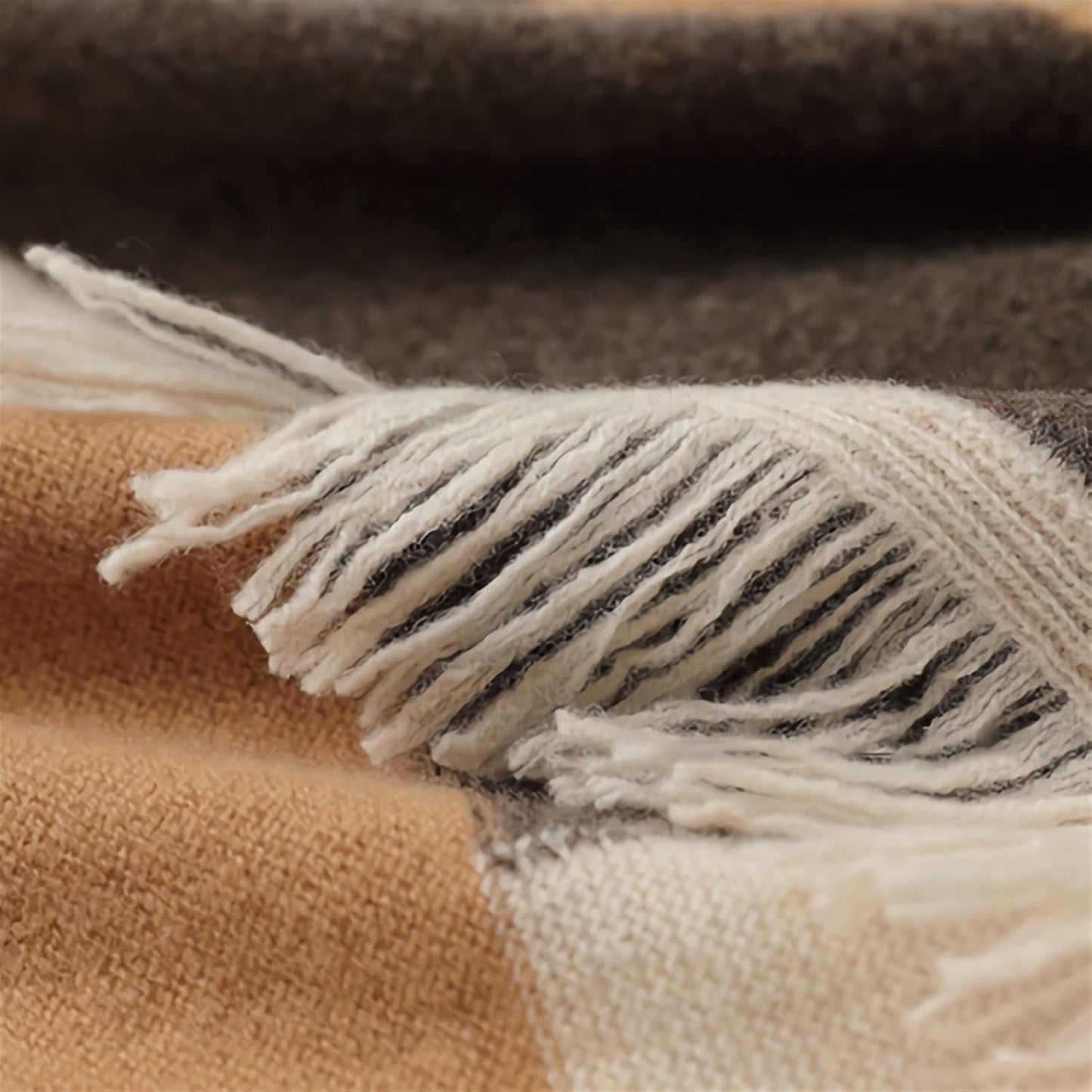 RAN Winter Warm Scarfs Weave Luxury Plaid Scarf Wool Scarf with Tassel, Women Warm Knitted Scarf for Fall and Winter, 14.2" X 72.8" Long (Color : Brown, Size : 14.2" X 72.8")