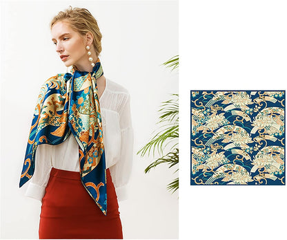 RAN Winter Warm Scarfs 41.7 Inches Satin Head Scarf Square Silk Scarf Flowers Printed Large Neckerchief, Head Shawl, Gift for Lady