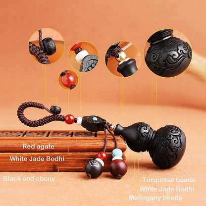 RAN Black Sandalwood Handmade Key Chain Gourd Keychain Pendant Car Keychain Lucking Cute Trinkets for Men and Women