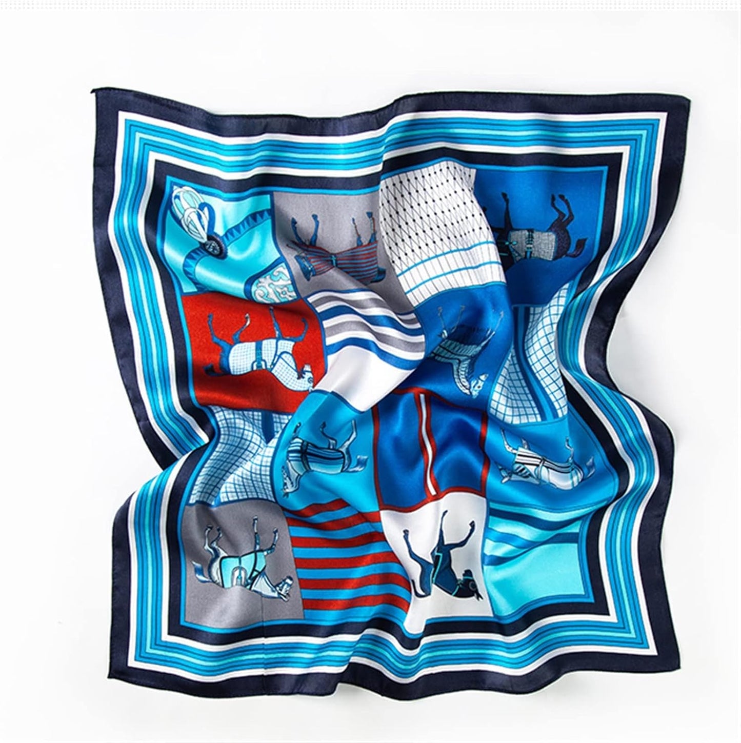 Winter Warm Scarfs Small Silk Neckerchief, Women's Mulberry Silk Scarf, Fashion Pattern Real Satin Scarf, 21.7" X 21.7" (Color : Blue, Size : 21.7" x 21.7")