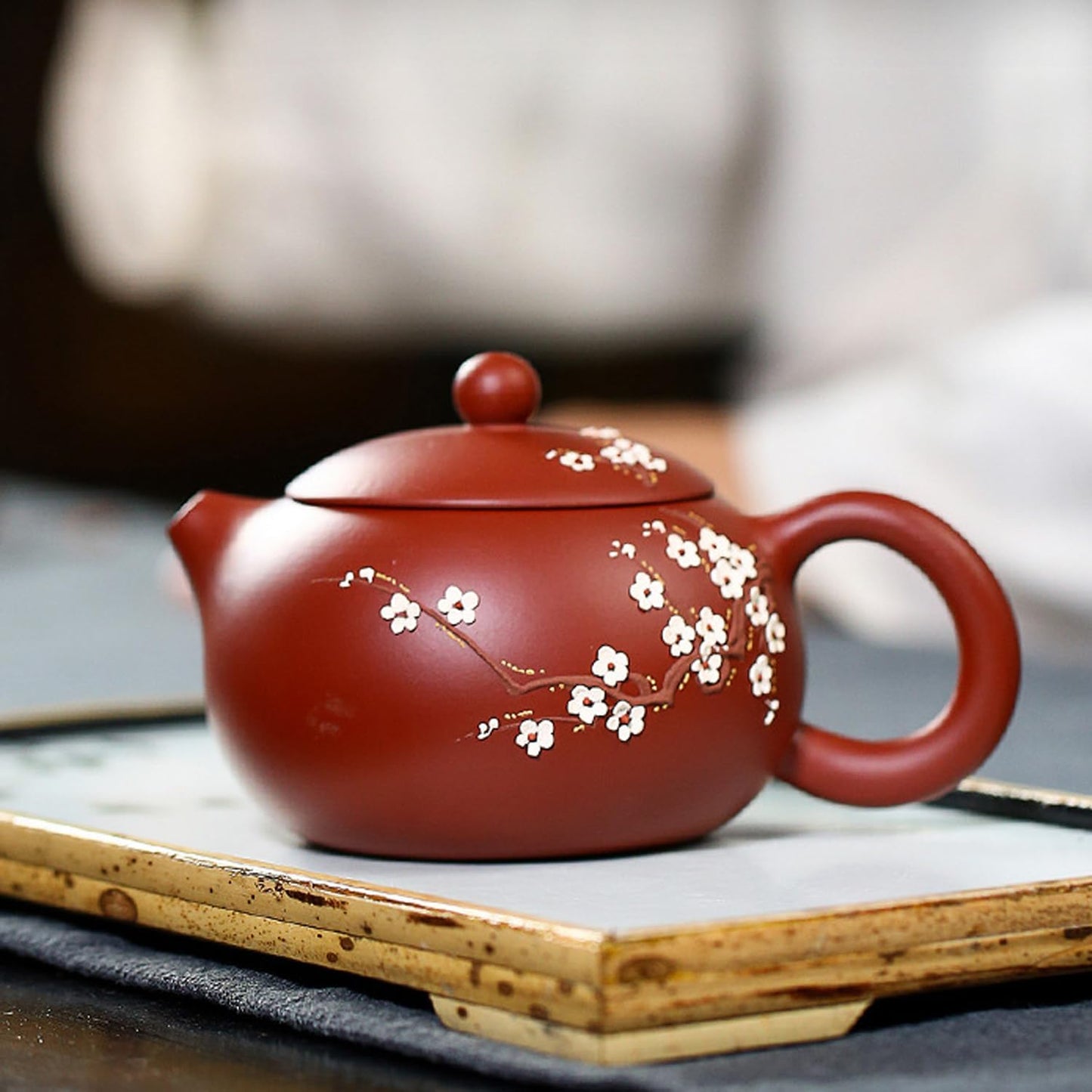 EEYZD Fine Handmade Zisha Teapot,Hand Painted White Plum Blossom Xishi Pot,Chinese Yixing Kungfu Ceramic Mini Teapot,7 teapot