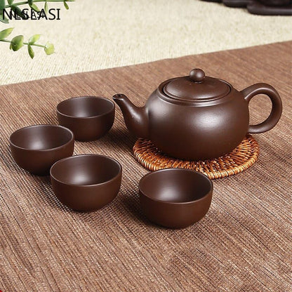 Zisha Tea Set Xi Shi Teapot Handmade Household Master Teapot 5pcs/set