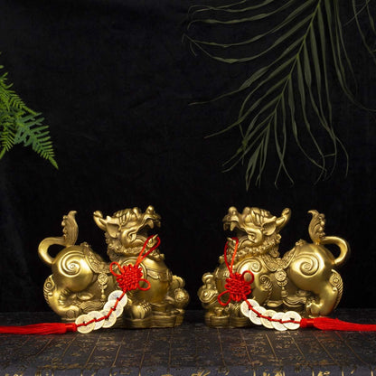 BRABUD Handmade Brass Feng Shui Pi Yao/Pi Xiu for Wealth Good Luck Figurine Collectible Home Decor Set of 2