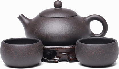 SILINE Zisha Tea Pot Set,Yixing Genuine Clay Teapot 4.7 Oz with 2 Cups,Beginner Brew Kong Fu Tea Maker -MiniXishi Set,Purple Clay