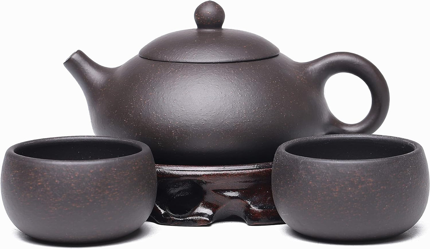 SILINE Zisha Small Teapot Set,Chinese Yixing Clay Tea Pot 6.2 Oz with 2 Cups,Beginner Brew Kong Fu Tea Maker