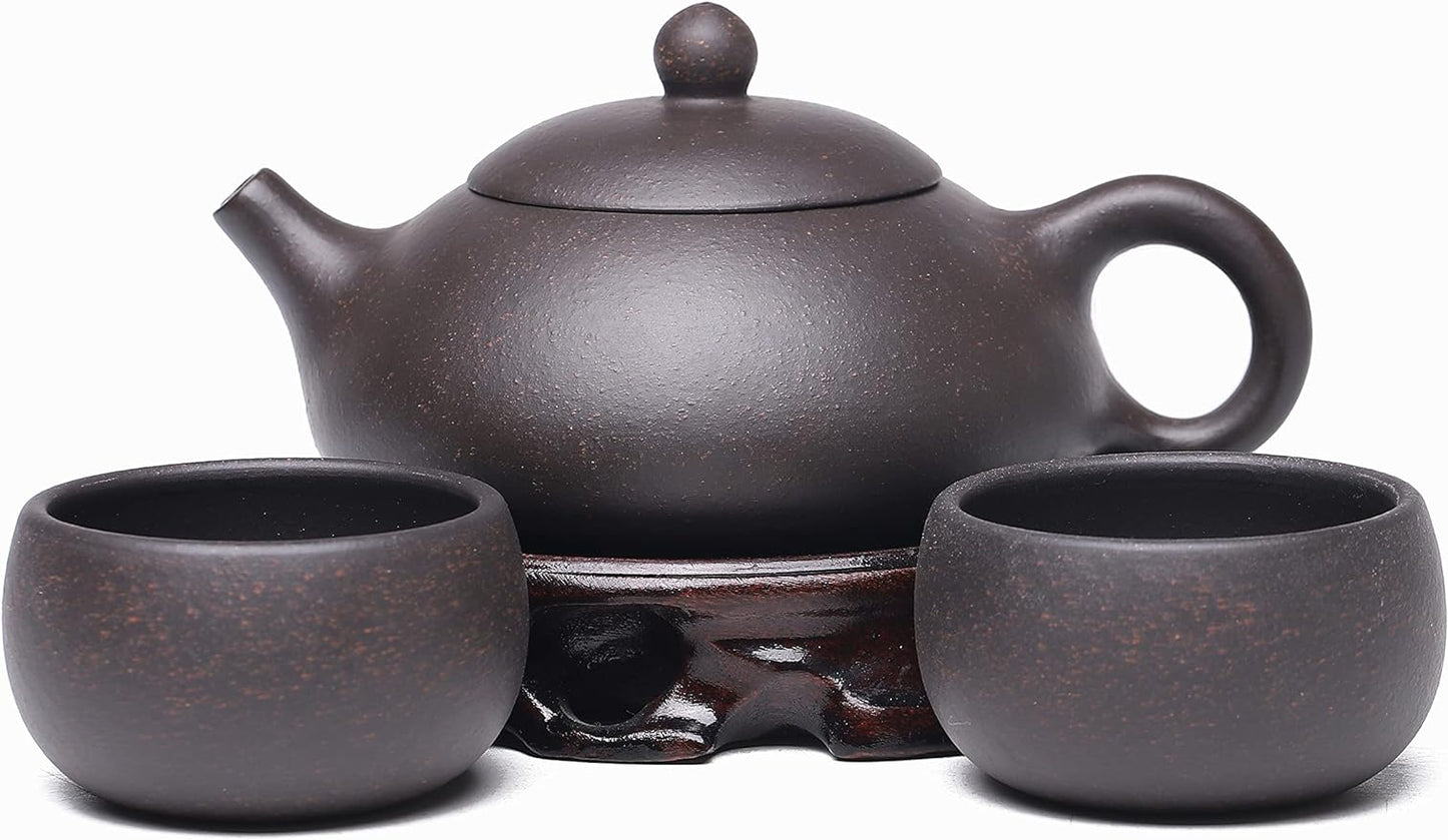 SILINE Zisha Small Teapot Set,Chinese Yixing Clay Tea Pot 6.2 Oz with 2 Cups,Beginner Brew Kong Fu Tea Maker