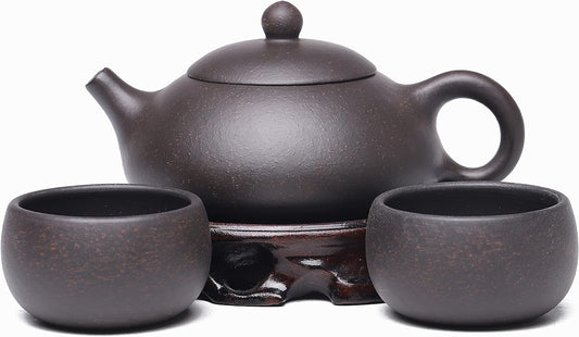 SILINE Zisha Small Teapot Set,Chinese Yixing Clay Tea Pot 6.2 Oz with 2 Cups,Beginner Brew Kong Fu Tea Maker