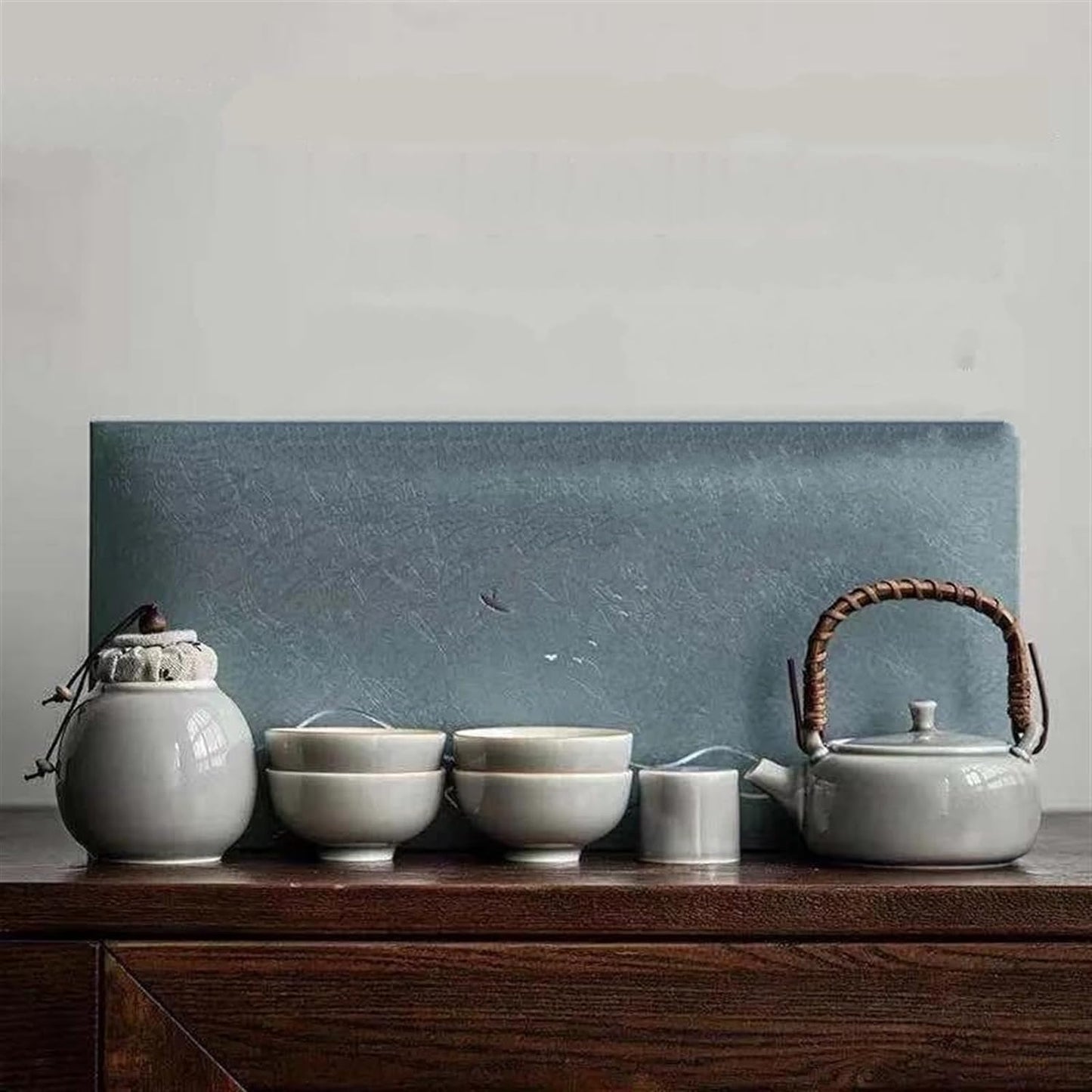 Afternoon Tea Set Japanese Style Ice Gray Glaze Porcelain Kung Fu Tea Set Household Tureen Side Handle Pot Set Tea Set Porcelain Tea Set Chinese Tea Set For Adults (Color : E)