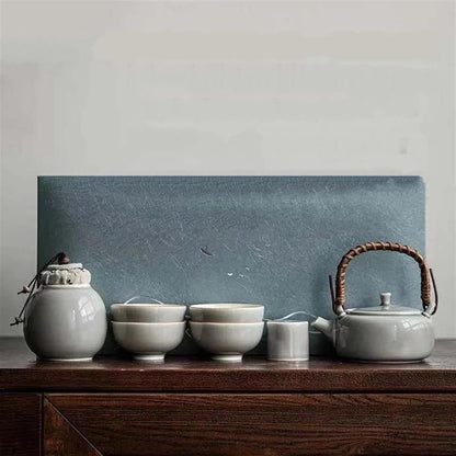 Afternoon Tea Set Japanese Style Ice Gray Glaze Porcelain Kung Fu Tea Set Household Tureen Side Handle Pot Set Tea Set Porcelain Tea Set Chinese Tea Set For Adults (Color : E)