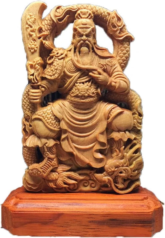 xiledu God of Wealth Guan Gong Statue for Home Office Decor,Hand -Carved Solid Wood Feng Shui Gift Guan Yu Sculpture Ornaments