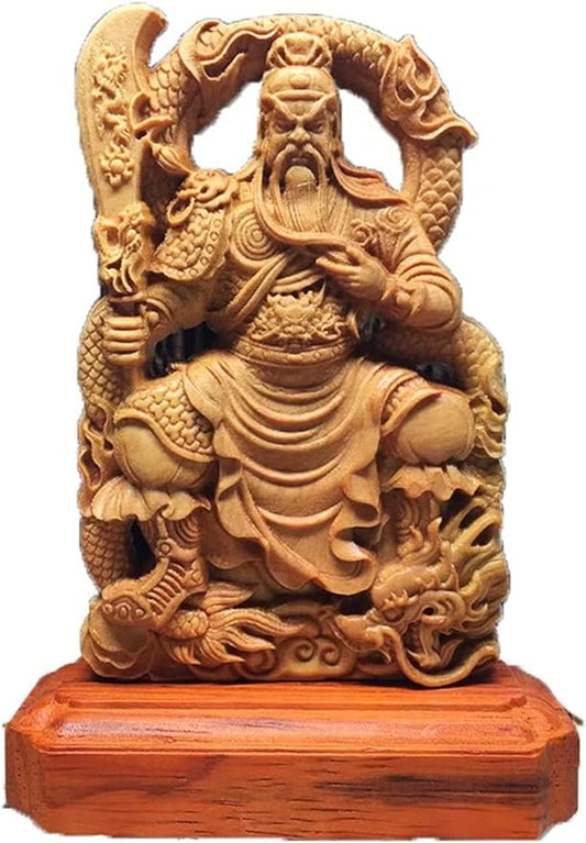 xiledu God of Wealth Guan Gong Statue for Home Office Decor,Hand -Carved Solid Wood Feng Shui Gift Guan Yu Sculpture Ornaments