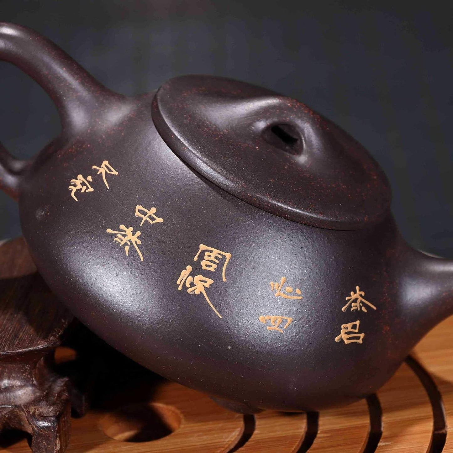 Yxhupot Teapot 8oz Chinese Yixing Genuine Black Clay Zisha Shipiao Pot Infusers Loose Tea (embossed flower)