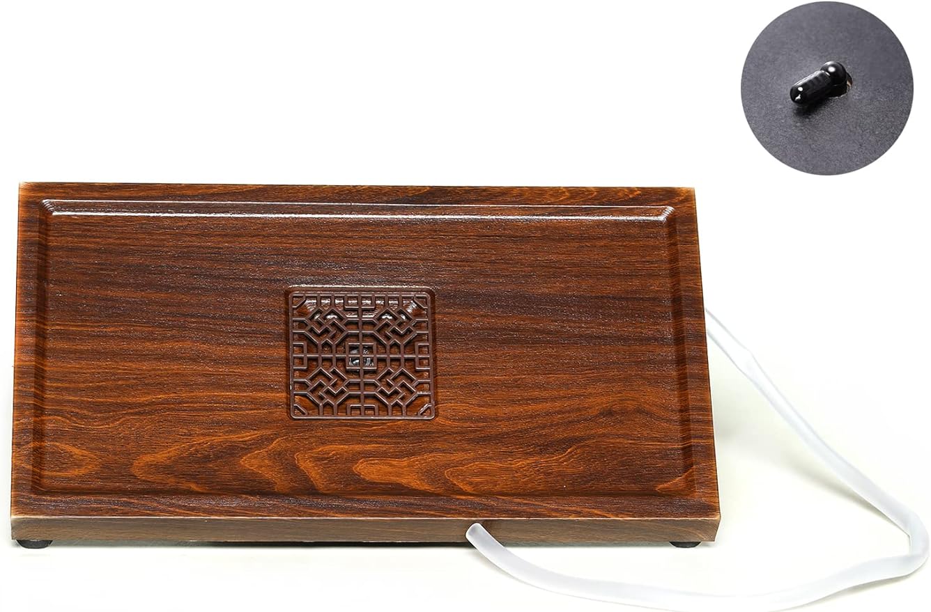 SILINE Wooden Tea Serving Tray,Chinese Kung Fu Tea Tray with Drain Hole and Pipe
