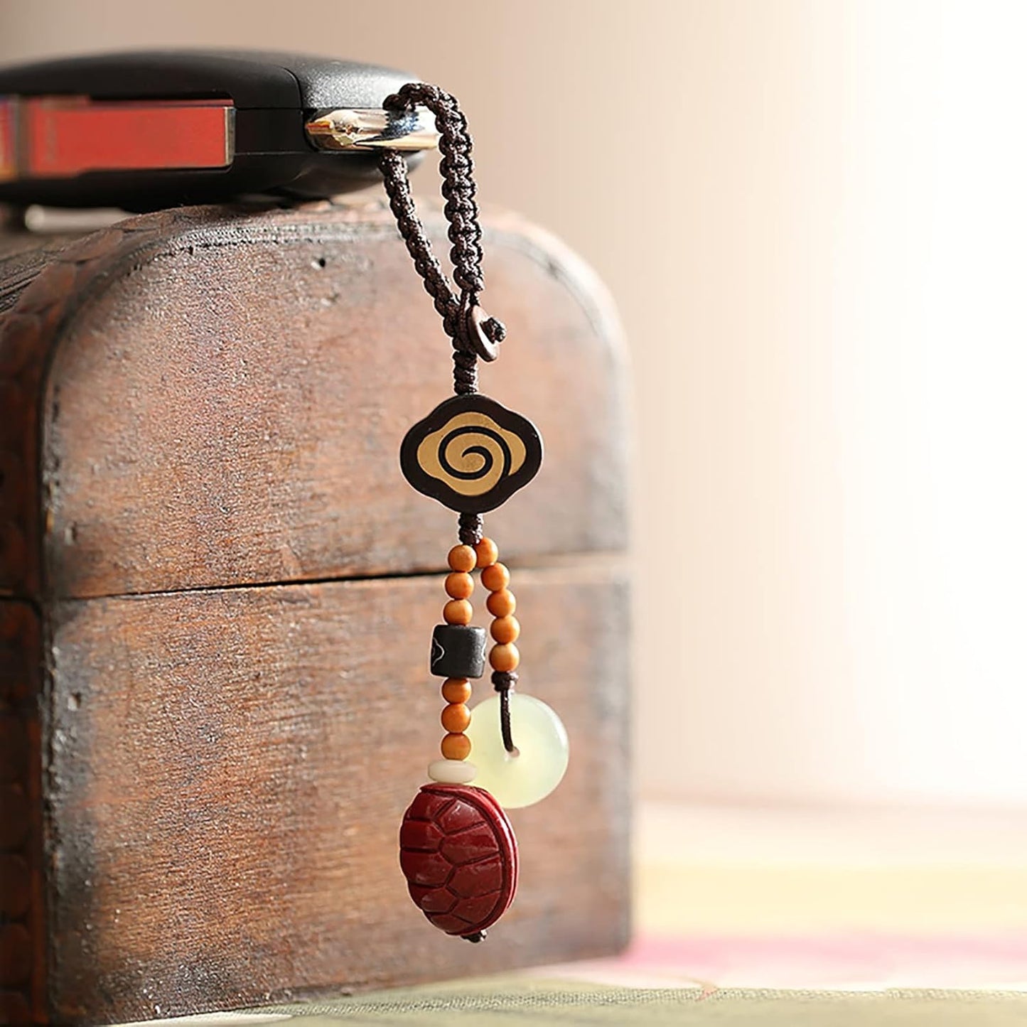 RAN Creative Jade Keychain Backpack Handbag Cinnabar Turtle Hanging Pendant Car Key Holder for Men and Women (Color : Black, Size : 3.9 x 0.5 x 1.2 in)