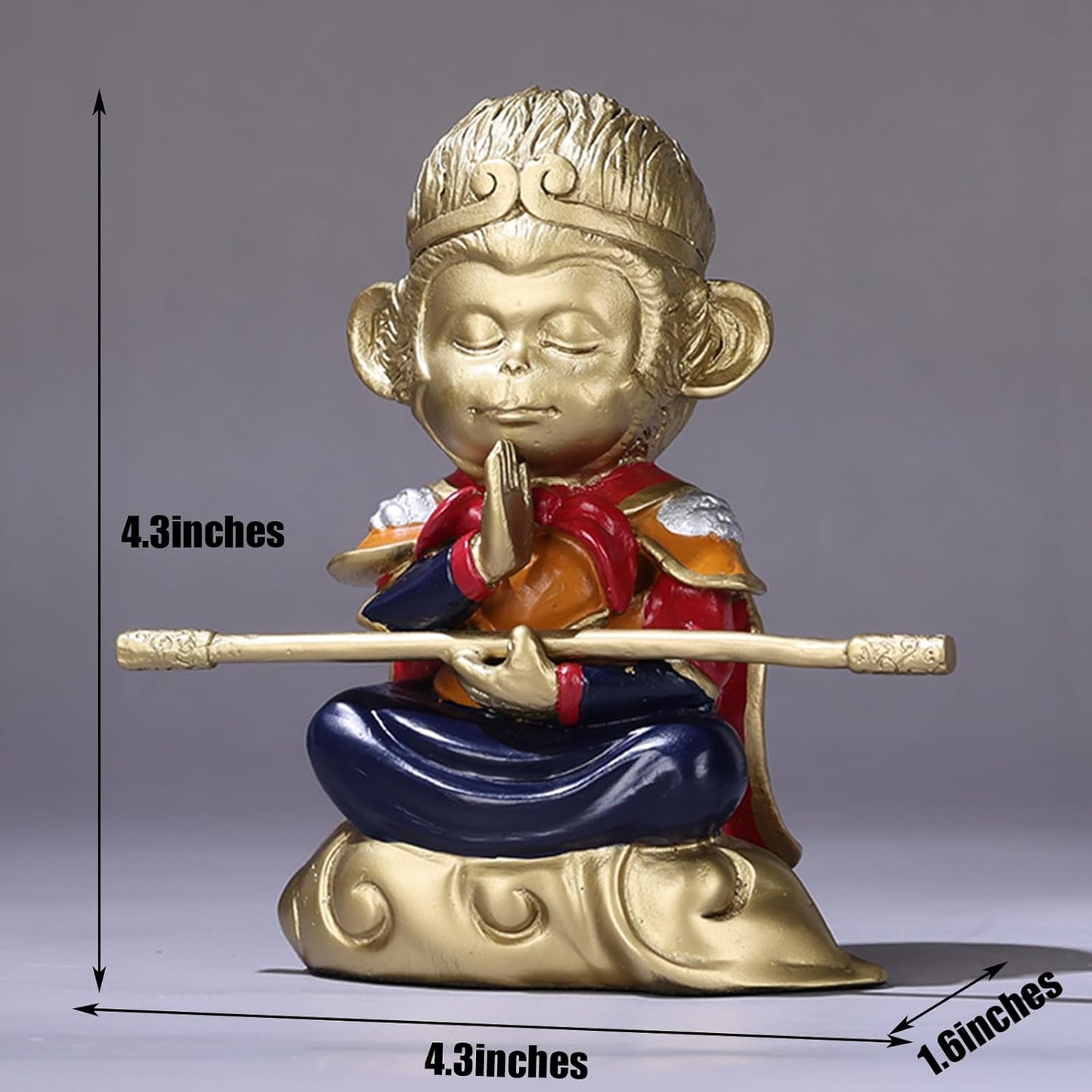 Brass Sun Wukong, Dou Sheng Buddha Decoration, Chinese Mythological Figures, Symbol of Bravery and Perseverance for Collectors, Budding Spiritualists, and Devout Buddhists (A)