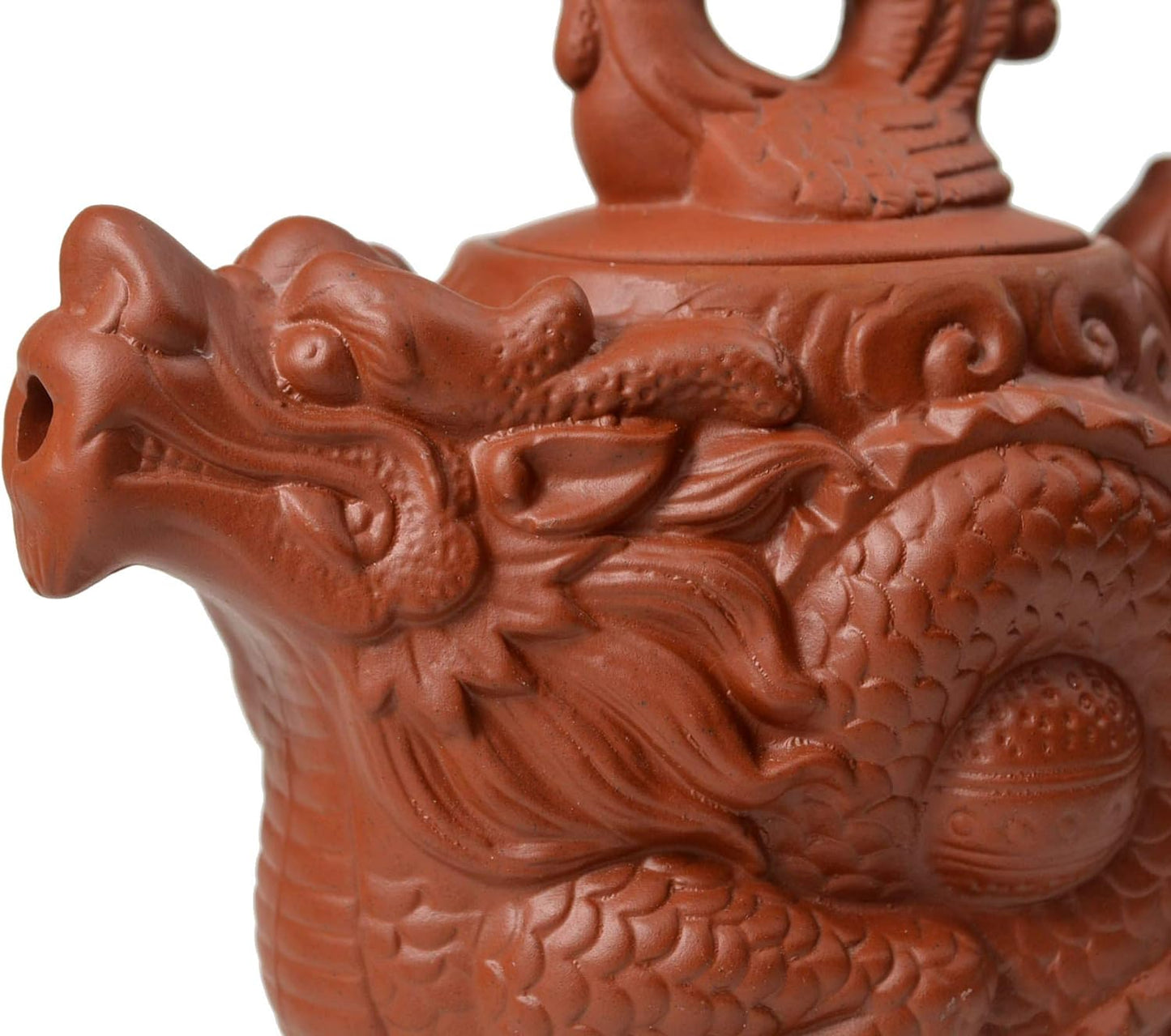 Teapot Chinese Dragon Phoenix Auspicious Happy Zisha Gongfu Tea Pots Red for Loose Tea (18oz Red)