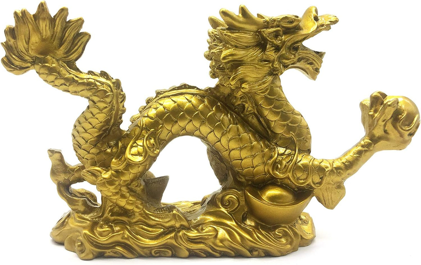 Chinese Gold feng Shui Decor Dragon Statue Figurines Sculpture Collectibles for Luck & Success 9 Inch