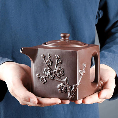 MIKMAX Teapot Zisha Pot Stainless Steel Filter Teapot Large-capacity Square Plum Bamboo Pot Kung Fu Tea Set Tea Bowl Cup Set
