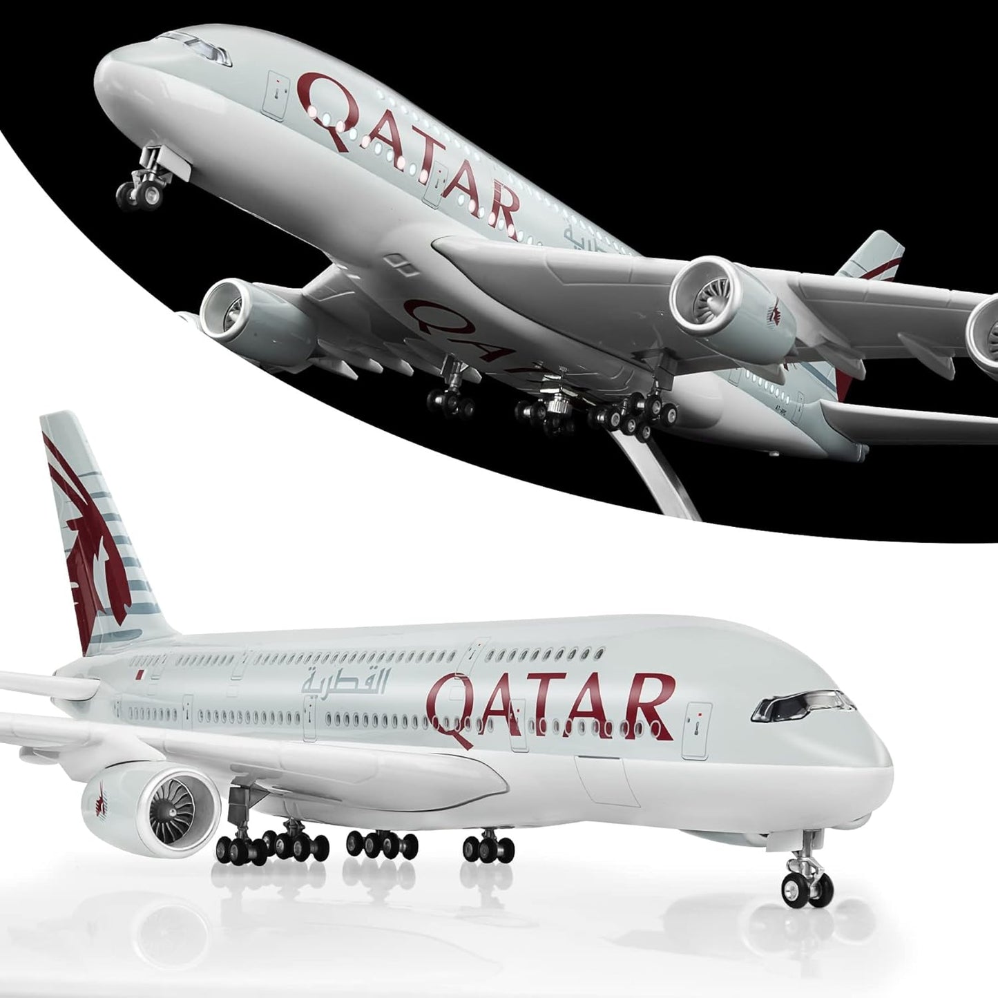 Lose Fun Park 1:160 Scale Large Model Airplane Qatar A380 Plane Models Diecast Airplanes with LED Light for Collection or Gift