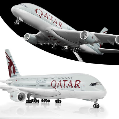 Lose Fun Park 1:160 Scale Large Model Airplane Qatar A380 Plane Models Diecast Airplanes with LED Light for Collection or Gift